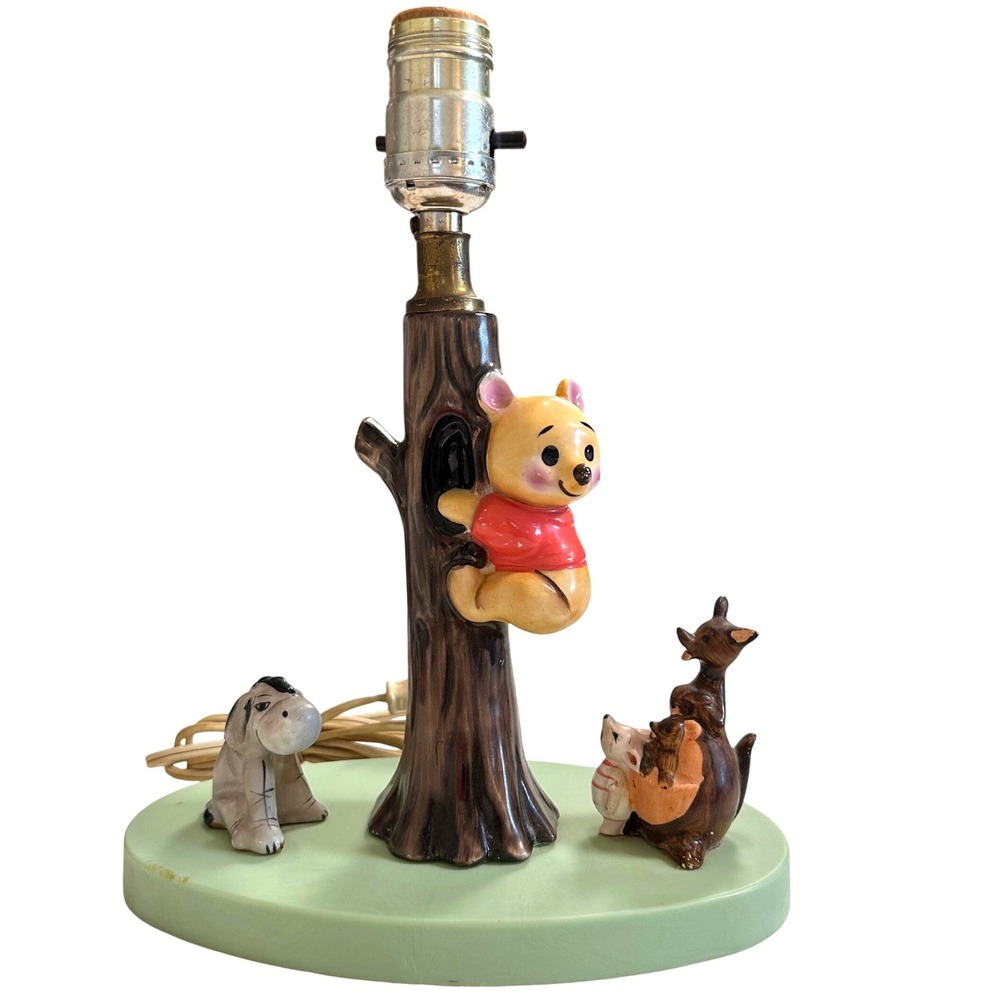 VTG 70s Winnie The Pooh Ceramic Lamp Dolly Toy Co Nursery Eeyore Kanga Roo WORKS